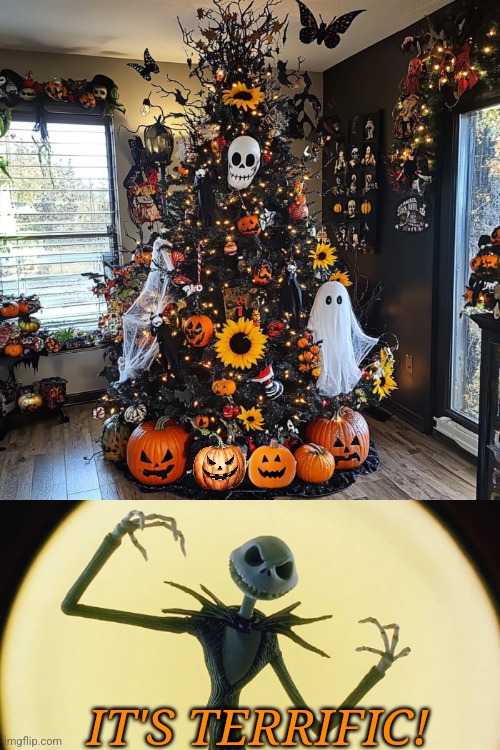 THE HALLOWEEN TREE | IT'S TERRIFIC! | image tagged in halloween,pumpkin,jack-o-lanterns,tree,jack skellington,spooktober | made w/ Imgflip meme maker