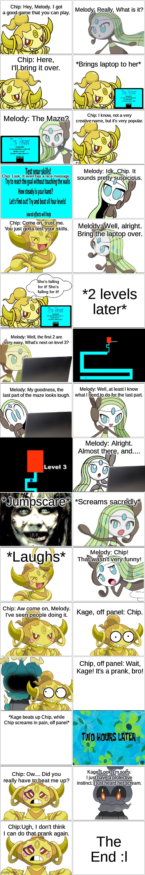 The 4 Mythicals: The Scary Maze Prank Gone Wrong.mp3 | image tagged in comic,the 4 mythicals,kage,chip,melody,kage and melody | made w/ Imgflip meme maker