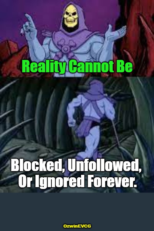 [Reality Can't...] | Reality Cannot Be; Blocked, Unfollowed, 

Or Ignored Forever. OzwinEVCG | image tagged in skeletor until next time,reality,escapism,real talk,social media,life in 2020s | made w/ Imgflip meme maker