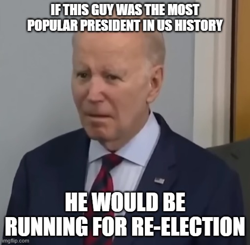President Garbage | IF THIS GUY WAS THE MOST POPULAR PRESIDENT IN US HISTORY; HE WOULD BE RUNNING FOR RE-ELECTION | image tagged in blank stare biden | made w/ Imgflip meme maker