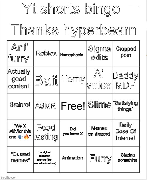 Yt shorts bingo | image tagged in yt shorts bingo | made w/ Imgflip meme maker