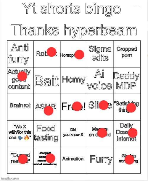 i have  adhd and when i see those bouncing ball videos in inseparable | image tagged in yt shorts bingo | made w/ Imgflip meme maker