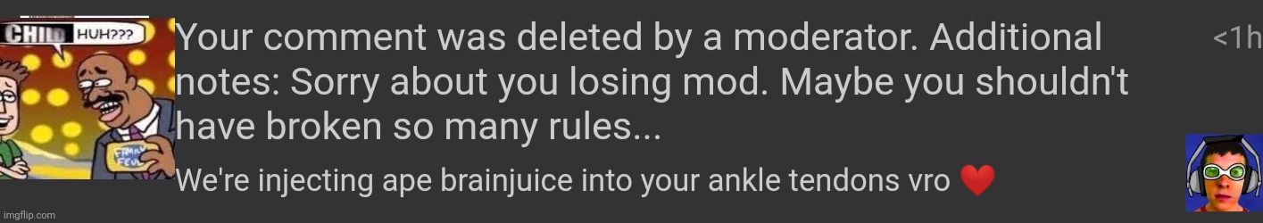 The comment didn't even break any rules this is bullshit | made w/ Imgflip meme maker