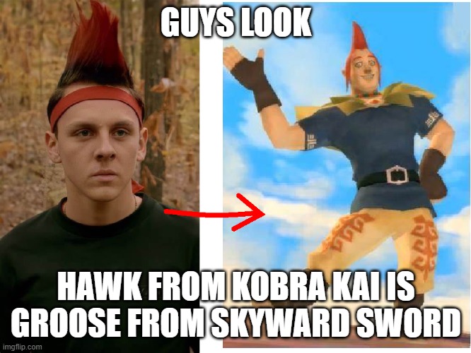 i tell no lies it is the truth | GUYS LOOK; HAWK FROM KOBRA KAI IS GROOSE FROM SKYWARD SWORD | image tagged in memes,legend of zelda | made w/ Imgflip meme maker