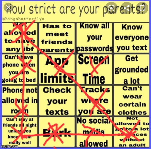 Strict parent bingo | image tagged in strict parent bingo | made w/ Imgflip meme maker