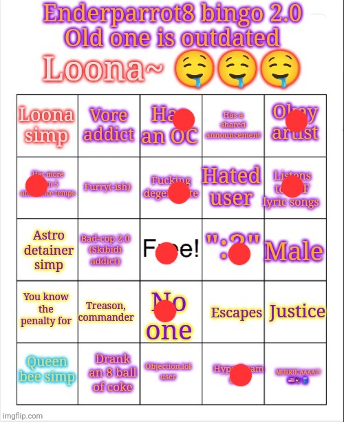 Enderparrot8 bingo 2.0 | image tagged in enderparrot8 bingo 2 0 | made w/ Imgflip meme maker