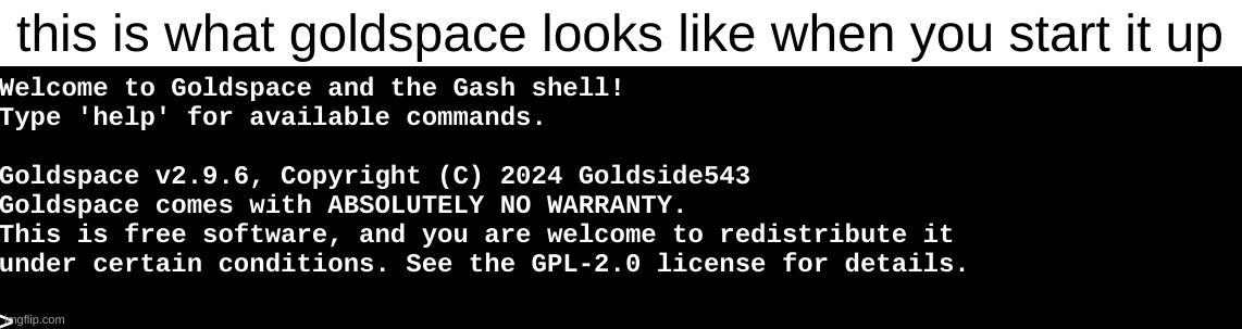this is what goldspace looks like when you start it up | made w/ Imgflip meme maker