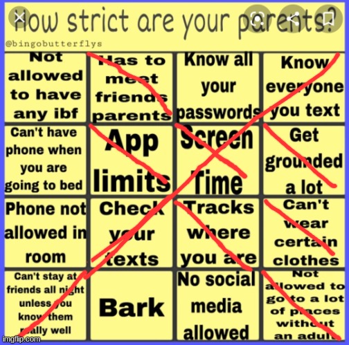 Half of the stuff they do is NOT on here vro | image tagged in strict parent bingo | made w/ Imgflip meme maker