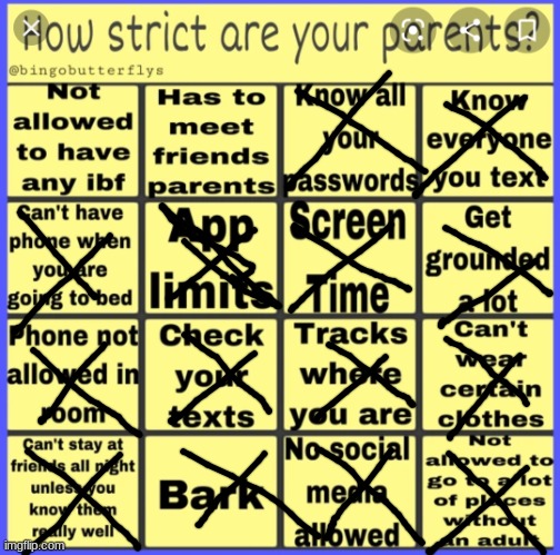 holy shit | image tagged in strict parent bingo | made w/ Imgflip meme maker