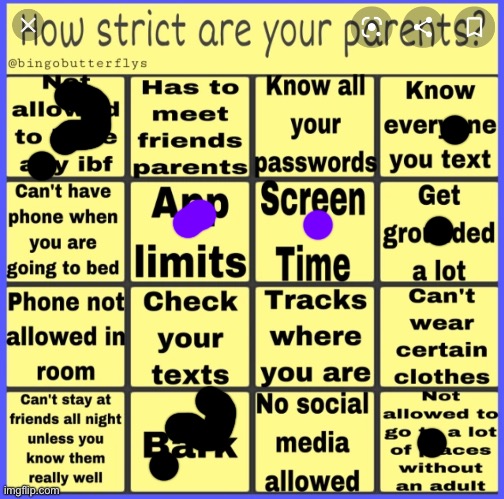 purple is only temporary | image tagged in strict parent bingo | made w/ Imgflip meme maker