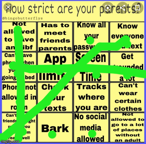 Strict parent bingo | image tagged in strict parent bingo | made w/ Imgflip meme maker