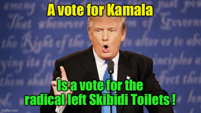 The politics stream if it had brainrot | A vote for Kamala; Is a vote for the radical left Skibidi Toilets ! | image tagged in donald trump wrong | made w/ Imgflip meme maker
