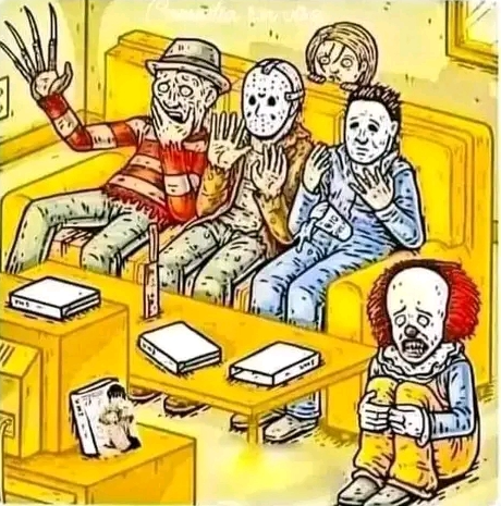 Freddy Kruger, Michael Myers, jason y eso it aterrados viendo TV Blank Meme Template