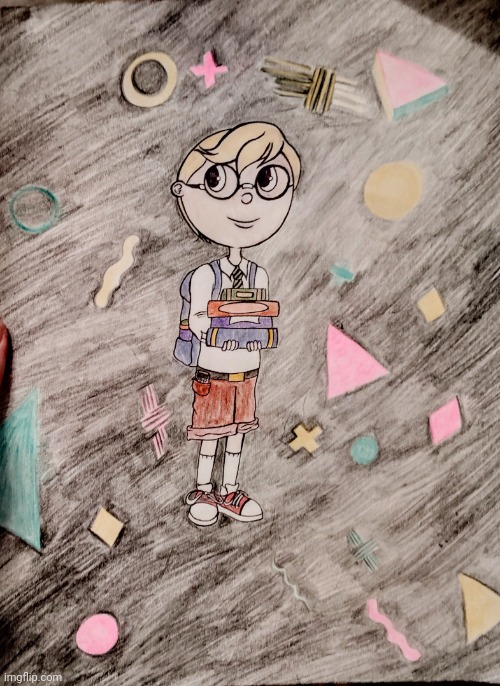 Nerdy schoolboy cartoon drawing | image tagged in drawing,art,school,kids,nerd,books | made w/ Imgflip meme maker