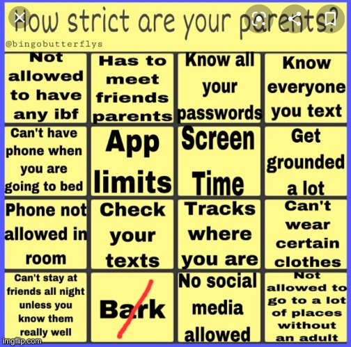 Strict parent bingo | image tagged in strict parent bingo | made w/ Imgflip meme maker