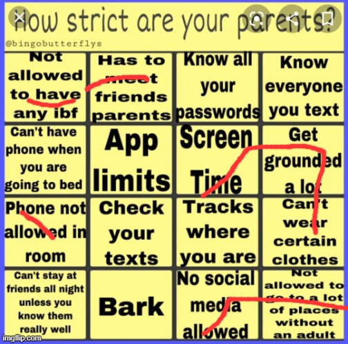 Strict parent bingo | image tagged in strict parent bingo | made w/ Imgflip meme maker