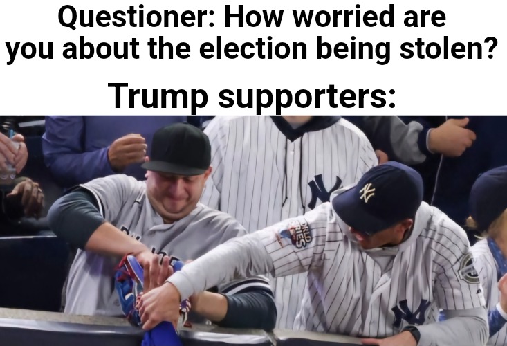 Stolen Election Concerns | Questioner: How worried are you about the election being stolen? Trump supporters: | image tagged in election,trump,kamala harris,vote,voters,voting | made w/ Imgflip meme maker