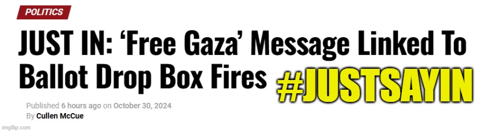 Free Gaza Note reads all Ballot boxes will burn | #JUSTSAYIN | image tagged in gaza,israel,palestine,iran,maga,make america great again | made w/ Imgflip meme maker