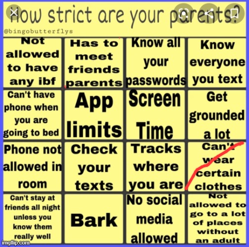 EdEnStonne made one so... | image tagged in strict parent bingo | made w/ Imgflip meme maker