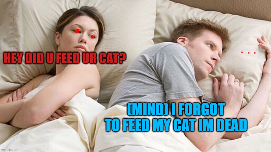 we never saw him ever again... | HEY DID U FEED UR CAT? (MIND) I FORGOT TO FEED MY CAT IM DEAD | image tagged in he's probably thinking about girls | made w/ Imgflip meme maker