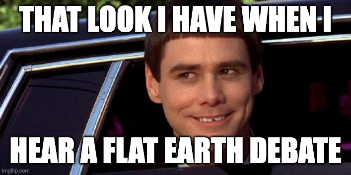 Flat Earth Debate | THAT LOOK I HAVE WHEN I; HEAR A FLAT EARTH DEBATE | image tagged in dumb and dumber | made w/ Imgflip meme maker