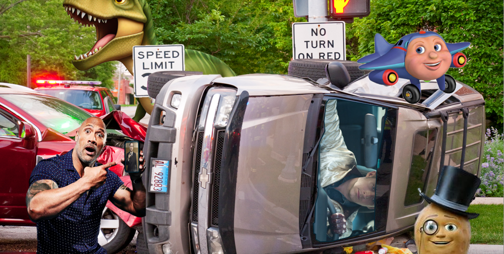 The Rock in a car crash with Ryan Gosling Blank Meme Template