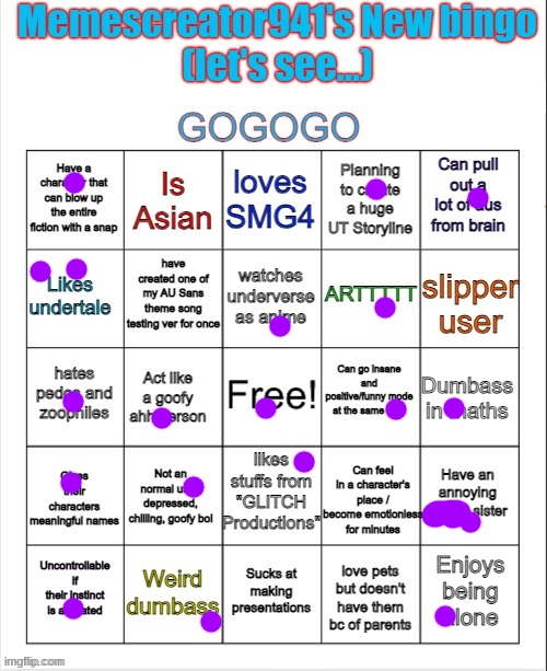 oh wow. we would be good friends | image tagged in memescreator941's new bingo | made w/ Imgflip meme maker