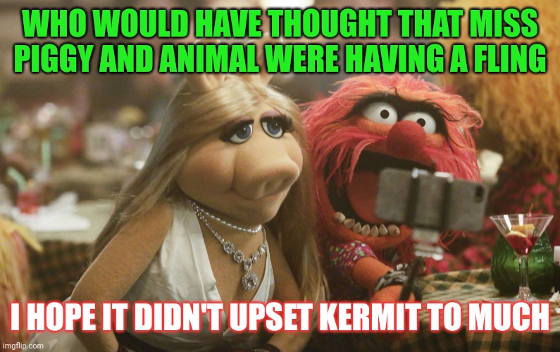 Fling | WHO WOULD HAVE THOUGHT THAT MISS PIGGY AND ANIMAL WERE HAVING A FLING; I HOPE IT DIDN'T UPSET KERMIT TO MUCH | image tagged in miss piggy and animal,funny memes | made w/ Imgflip meme maker