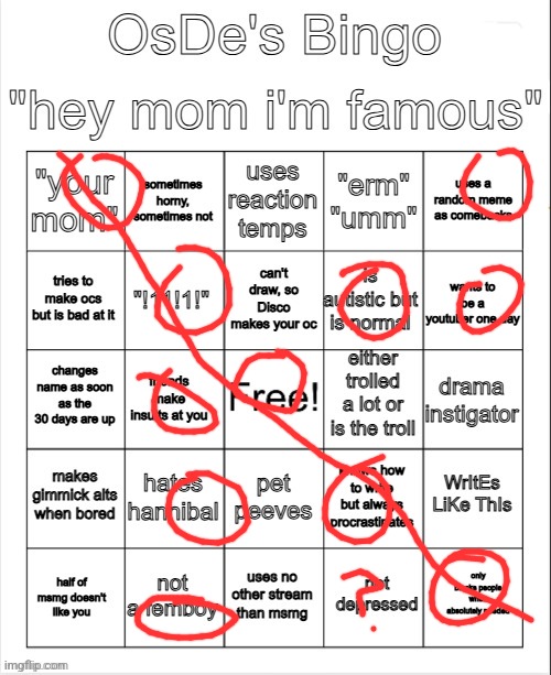 OsDe's Bingo | image tagged in osde's bingo | made w/ Imgflip meme maker