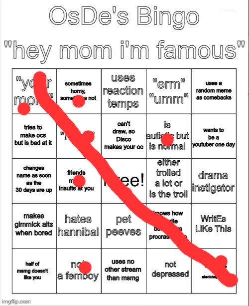 bigno | image tagged in osde's bingo | made w/ Imgflip meme maker