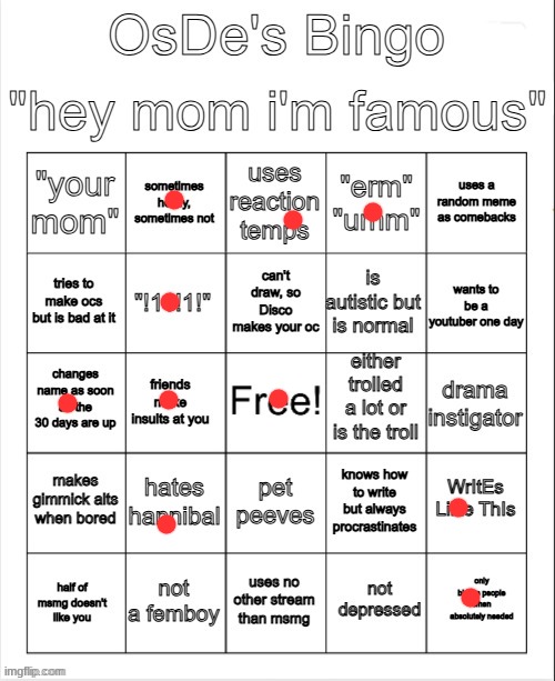 OsDe's Bingo | image tagged in osde's bingo | made w/ Imgflip meme maker