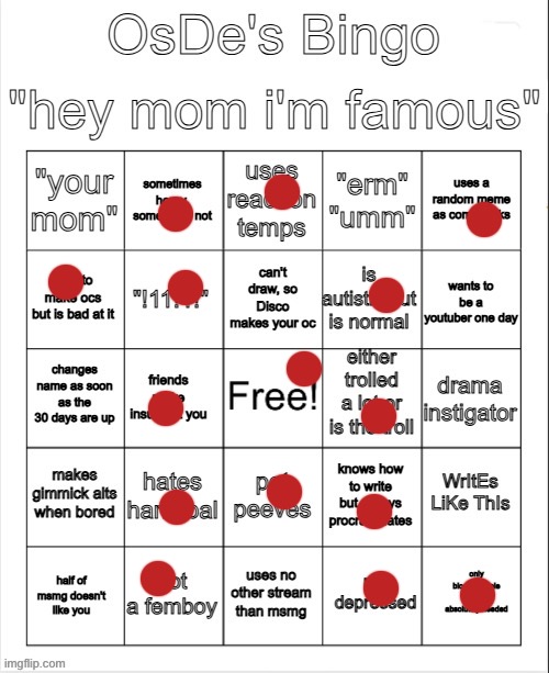 OsDe's Bingo | image tagged in osde's bingo | made w/ Imgflip meme maker