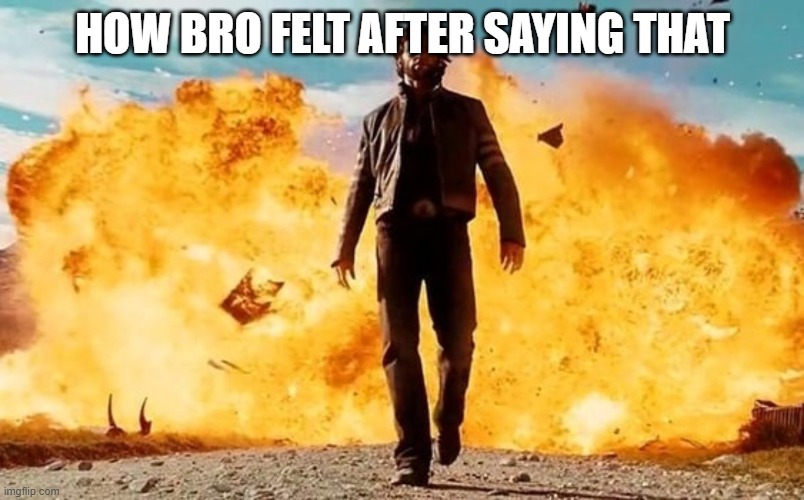 Guy Walking Away From Explosion | HOW BRO FELT AFTER SAYING THAT | image tagged in guy walking away from explosion | made w/ Imgflip meme maker