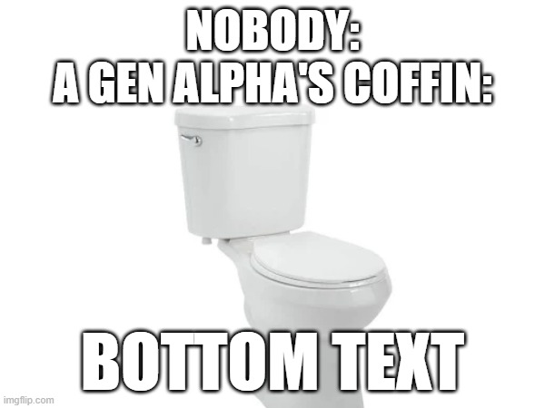 gen alpha | NOBODY:
A GEN ALPHA'S COFFIN:; BOTTOM TEXT | image tagged in skibidi toilet | made w/ Imgflip meme maker