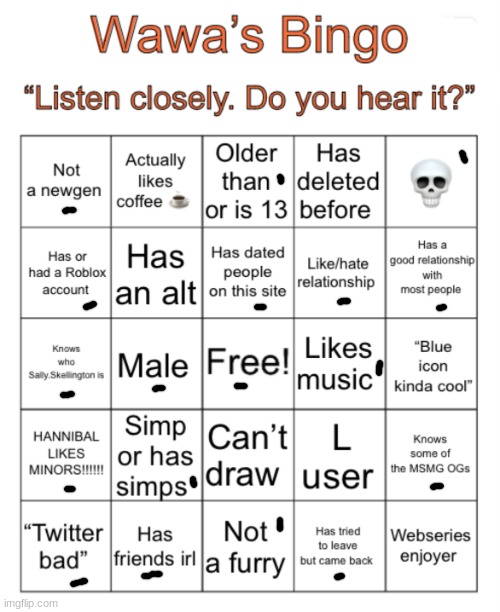 w ig | image tagged in wawa s bingo | made w/ Imgflip meme maker