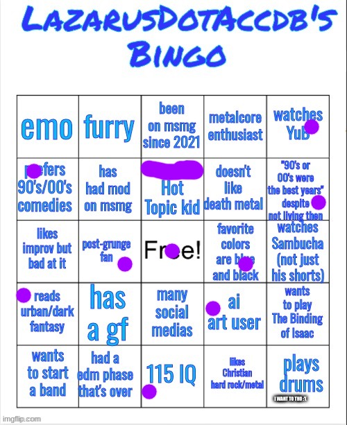 Lazarus bingo | I WANT TO THO :'( | image tagged in lazarus bingo | made w/ Imgflip meme maker