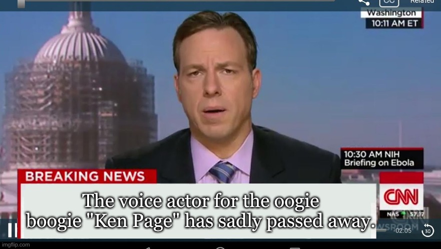 cnn breaking news template | The voice actor for the oogie boogie "Ken Page" has sadly passed away. | image tagged in cnn breaking news template | made w/ Imgflip meme maker