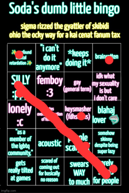 soda's dumb little bingo | image tagged in soda's dumb little bingo | made w/ Imgflip meme maker