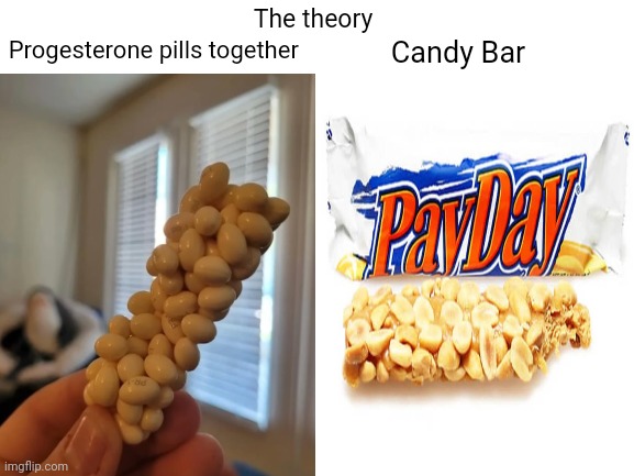 Candy bar | Progesterone pills together Candy Bar The theory | image tagged in blank white template,mitosis | made w/ Imgflip meme maker