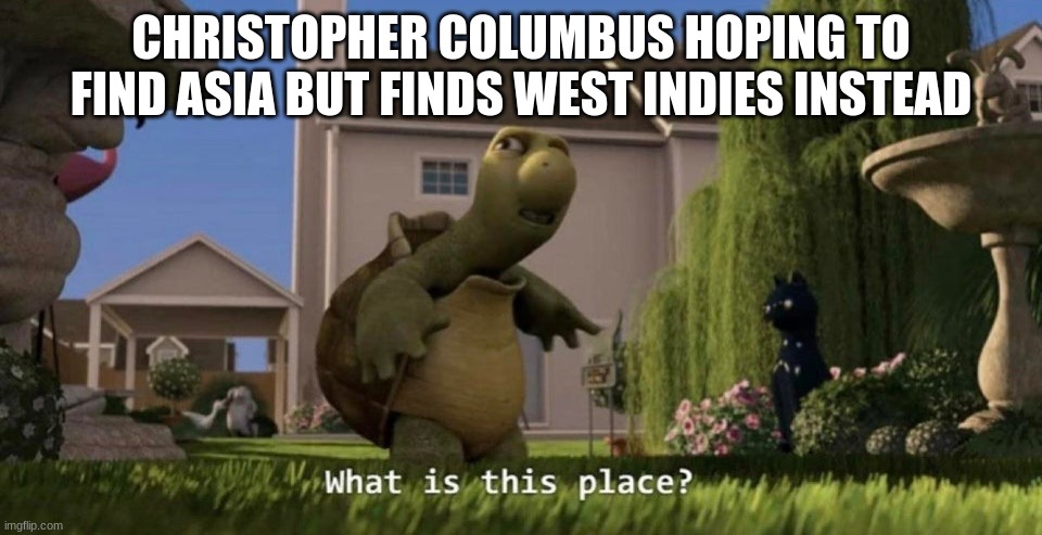 What is this place | CHRISTOPHER COLUMBUS HOPING TO FIND ASIA BUT FINDS WEST INDIES INSTEAD | image tagged in what is this place | made w/ Imgflip meme maker