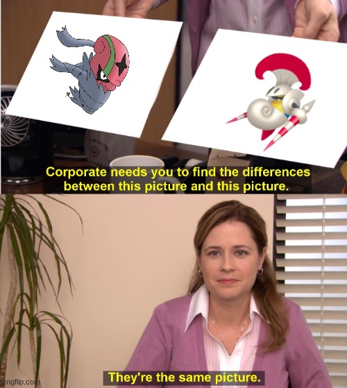 They're The Same Picture Meme | image tagged in memes,they're the same picture,pokemon,escavalier | made w/ Imgflip meme maker