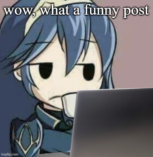 Lucina looking at laptop | wow, what a funny post | image tagged in lucina looking at laptop | made w/ Imgflip meme maker