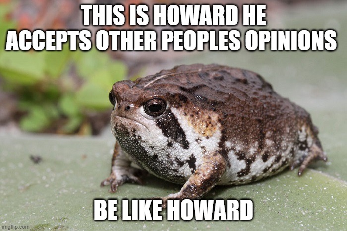 THIS IS HOWARD HE ACCEPTS OTHER PEOPLES OPINIONS; BE LIKE HOWARD | made w/ Imgflip meme maker