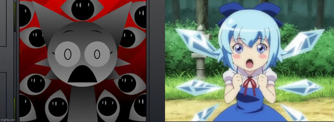 The faces are so similar | image tagged in scared wenda,shocked cirno | made w/ Imgflip meme maker