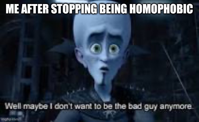 Well Maybe I don't wanna be the bad guy anymore | ME AFTER STOPPING BEING HOMOPHOBIC | image tagged in well maybe i don't wanna be the bad guy anymore | made w/ Imgflip meme maker