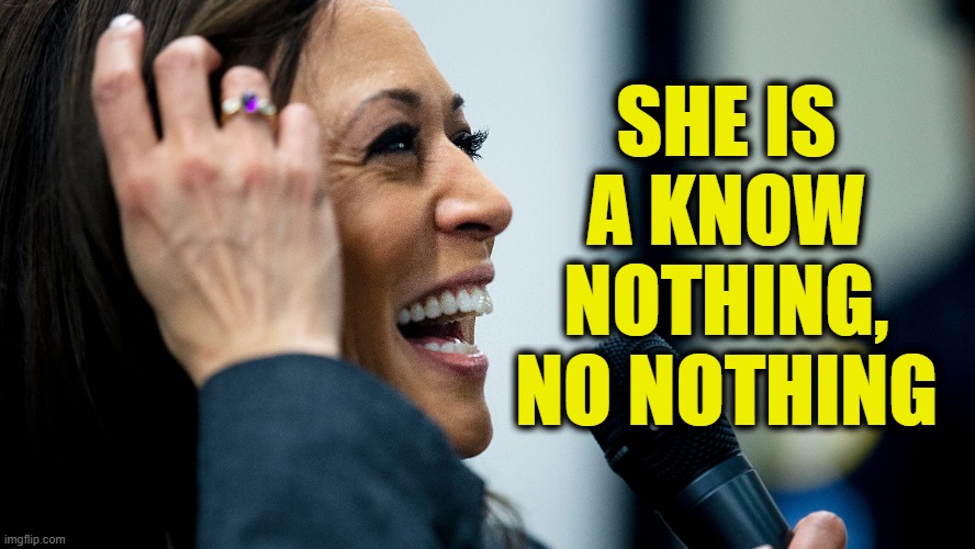 Kamala Harris is a Know Nothing, No Nothing | SHE IS A KNOW NOTHING, NO NOTHING | image tagged in kamala harris,feckless,cackler,leftist,communist,demorat | made w/ Imgflip meme maker