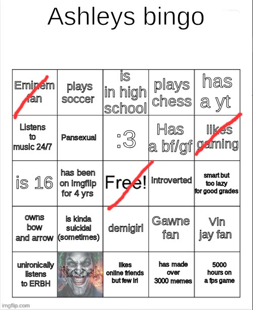 Ashley's bingo | image tagged in ashley's bingo | made w/ Imgflip meme maker