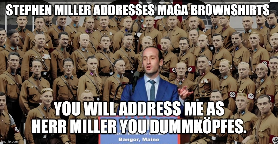 Stevie Miller Band | STEPHEN MILLER ADDRESSES MAGA BROWNSHIRTS; YOU WILL ADDRESS ME AS HERR MILLER YOU DUMMKÖPFES. | image tagged in stephen miller,maga,thugs,fascists | made w/ Imgflip meme maker