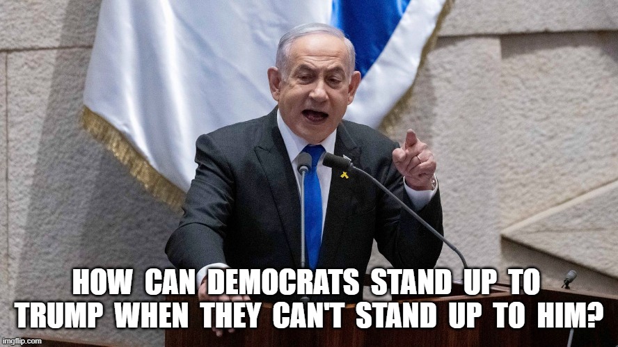 Standing For Democracy | HOW  CAN  DEMOCRATS  STAND  UP  TO  TRUMP  WHEN  THEY  CAN'T  STAND  UP  TO  HIM? | image tagged in donald trump | made w/ Imgflip meme maker