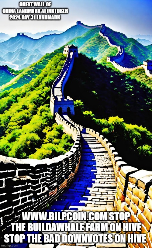 GREAT WALL OF CHINA LANDMARK AI INKTOBER 2024 DAY 31 LANDMARK; WWW.BILPCOIN.COM STOP THE BUILDAWHALE FARM ON HIVE STOP THE BAD DOWNVOTES ON HIVE | made w/ Imgflip meme maker